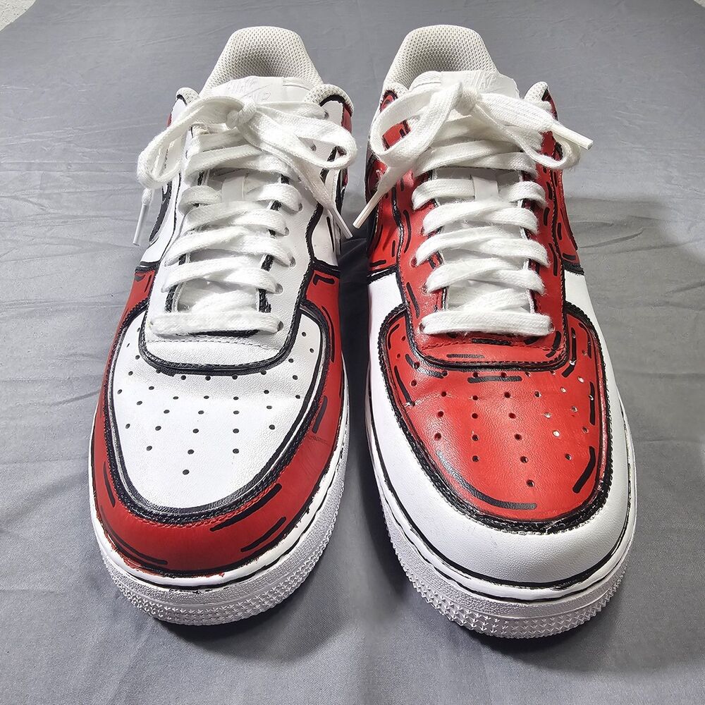 Nike Air Force 1 Low Custom Cartoon Pop Art Sketch Red White Men's Size 10.5